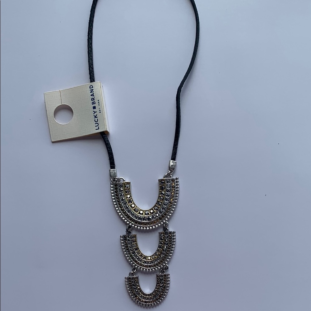 Lucky Brand Black and Silver Triple Pendant adjustable Necklace